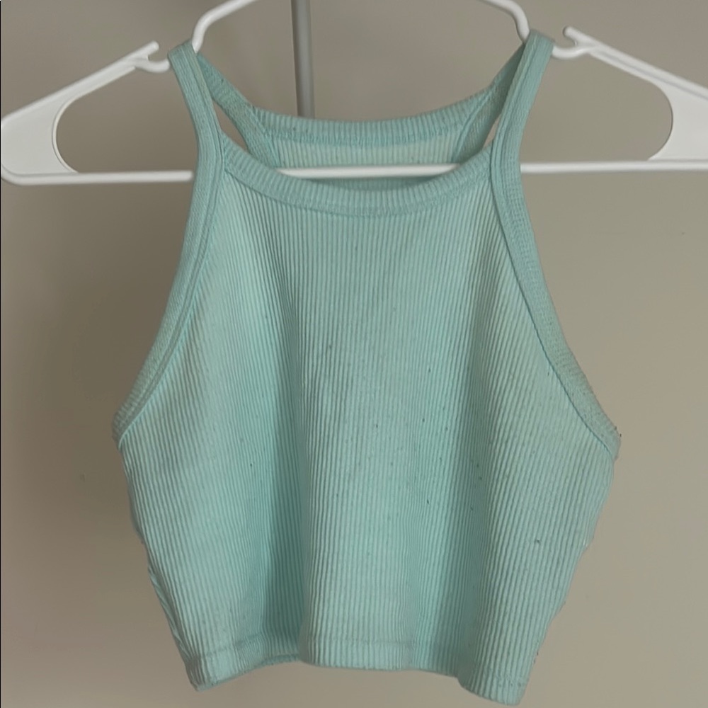 American Eagle Outfitters Green Fitted Crop Tank Top